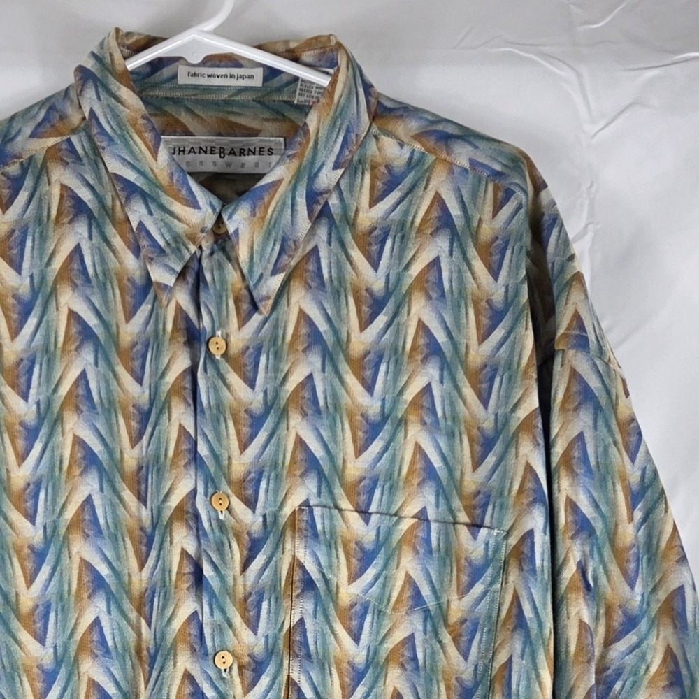 Jhane Barnes Mens XXL Abstract Geometric Cotton Button Down Shirt Blue Japan